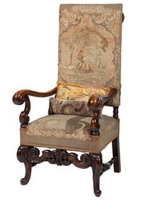 English Barque-Style Carved Walnut Armchair