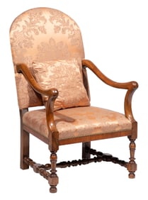 English Barque-Style Carved Walnut Armchair