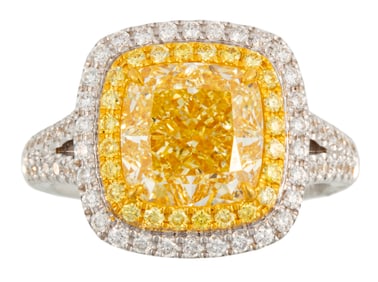 18 kt. Two Tone Gold, Yellow Diamond and Diamond Ring