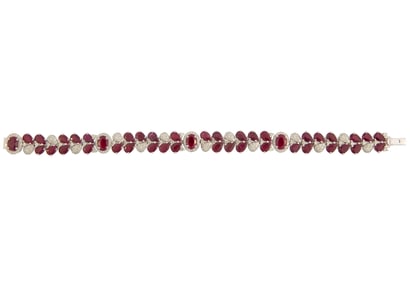 Platinum, Burmese Ruby and Diamond Bracelet