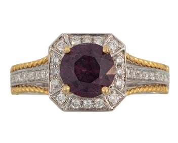 18 kt. Two Tone Gold, Kashmir Sapphire and Diamond Ring