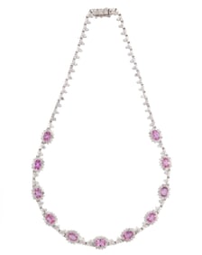 18 kt. White Gold , Pink Sapphire and Diamond Necklace