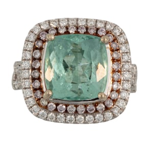 18 kt. Two Tone Gold, Paraiba Tourmaline and Diamond Ring