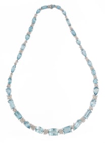 Platinum, Aquamarine and Diamond Necklace