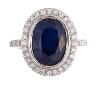 14 kt. White Gold, Blue Sapphire and Diamond Ring