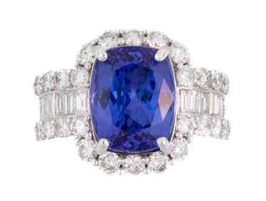 Platinum, Tanzanite and Diamond Ring