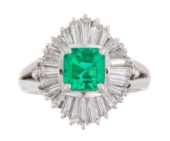 Platinum, Colombian Emerald and Diamond Ring