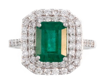 Platinum, Emerald and Diamond Ring