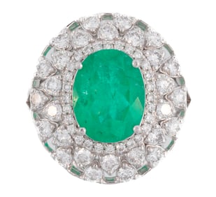 Platinum, Columbian Emerald and Diamond Ring