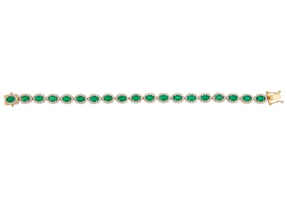 14 kt. Yellow Gold, Emerald and Diamond Bracelet