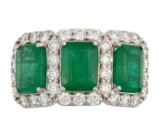 Platinum, Emerald and Diamond Three Stone Ring