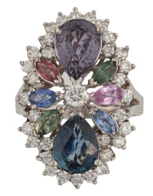 14 kt. White Gold, Multicolored Sapphire and Diamond Ring