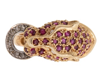 14 kt. Yellow Gold, Ruby and Diamond Leopard Ring