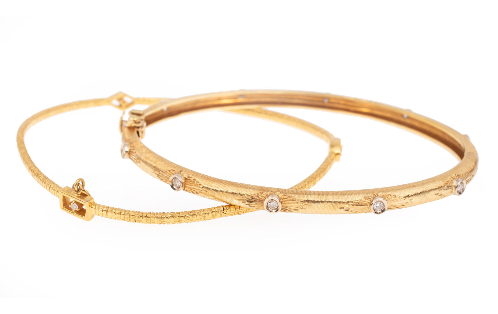 Two Yellow Gold and Diamond Bangle Bracelets (1 of 3)