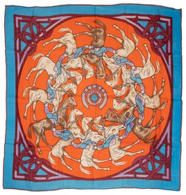 Hermès [Hermes] "La Ronde des Jockeys" Cashmere and Silk Shawl 140