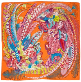 Hermès [Hermes] "Plumes en Fête" Silk and Cashmere Shawl 140