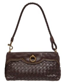 Bottega Veneta Brown Intrecciato Leather Frame Shoulder Bag or Clutch