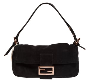 Vintage Fendi Black Corduroy Baguette Shoulder