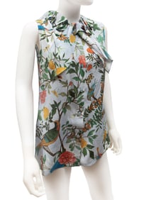 Gucci Tian Print Floral Sleeveless Silk Blouse