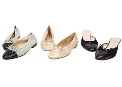 Two Pairs of Chanel Ballet Flats and Pair of Mules
