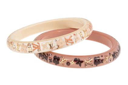 Two Vintage Louis Vuitton Inclusion Logo Resin Bangle Bracelets