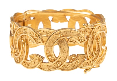 Vintage Chanel Logo Hinged Bangle Bracelet, Fall/Winter 1995