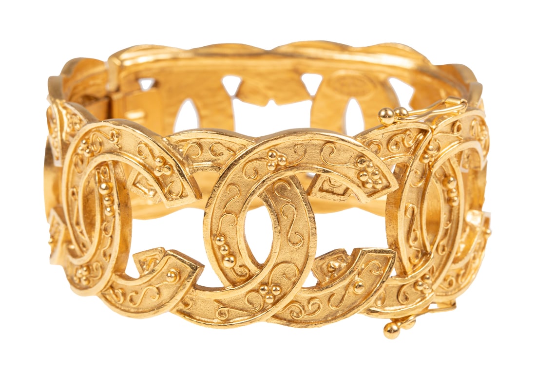 Vintage Chanel Logo Hinged Bangle Bracelet, Fall/Winter 1995 (1 of 3)