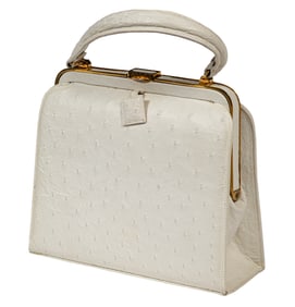 Vintage Lucille Paris White Ostrich Leather Handbag