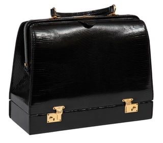 Vintage Gucci Black Lizard Top Handle Mallette Bag