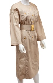 Two Vintage Chanel Cotton Safari Style Belted Dresses