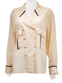 Two Vintage Chanel Cream Silk Blouses