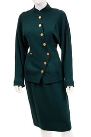 Vintage Chanel Green Wool Knit Skirt Suit Ensemble, Spring/Summer 1988