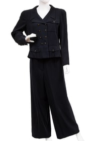 Vintage Chanel Navy Wool Pant Suit Ensemble, Spring/Summer 1995