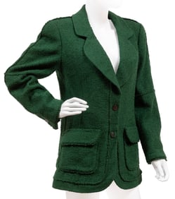 Vintage Chanel Green Wool Tweed Knit Jacket, Fall/Winter 1997