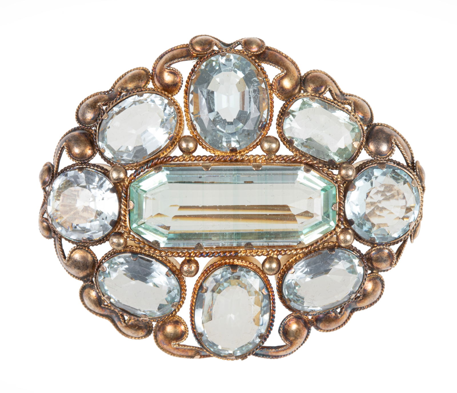 Antique 18 kt. Yellow Gold and Aquamarine Pendant: Antique 18 kt. Yellow Gold and Aquamarine Pendantl. 2 in., w. 1 5/8 in., 11.54 dwts.