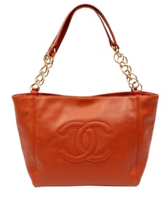 Vintage Chanel Orange Leather Timeless CC Tote