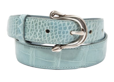 Vintage Barry Kieselstein-Cord Blue Alligator Belt with Sterling Silver Buckle
