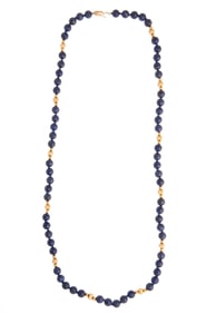 Vintage 14 kt. Yellow Gold and Lapis Lazuli Bead Necklace