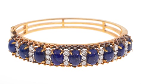 Rothschild's 18 kt. Yellow Gold, Lapis Lazuli and Diamond Hinged Bangle Bracelet