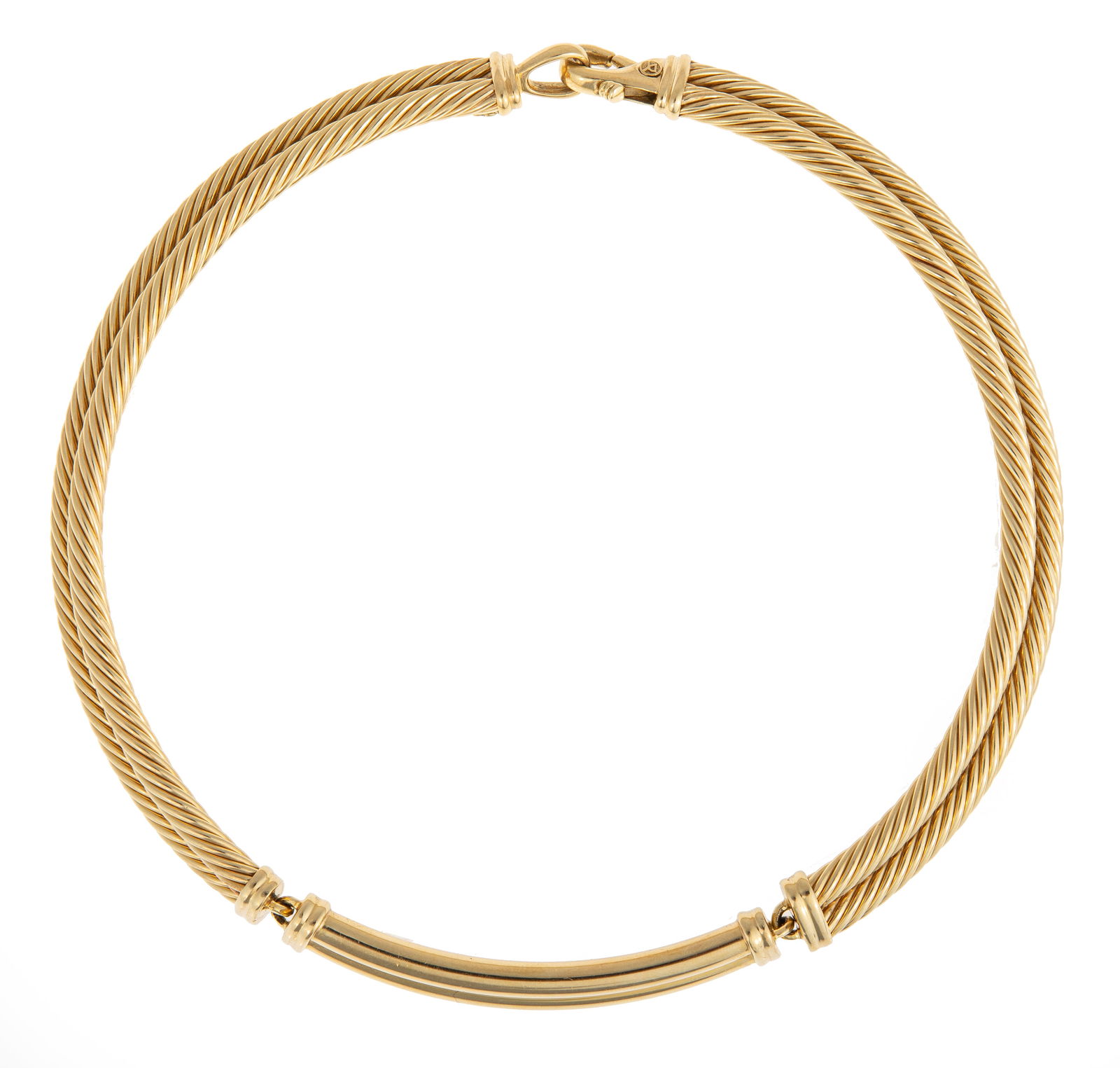 David Yurman 18 Kt. Yellow Gold Metro Cable Choker Necklace: David Yurman 18 Kt. Yellow Gold Metro Cable Choker Necklacemarked "DY" and "750", inner circ. 14 1/2 in., 50.00 dwts.