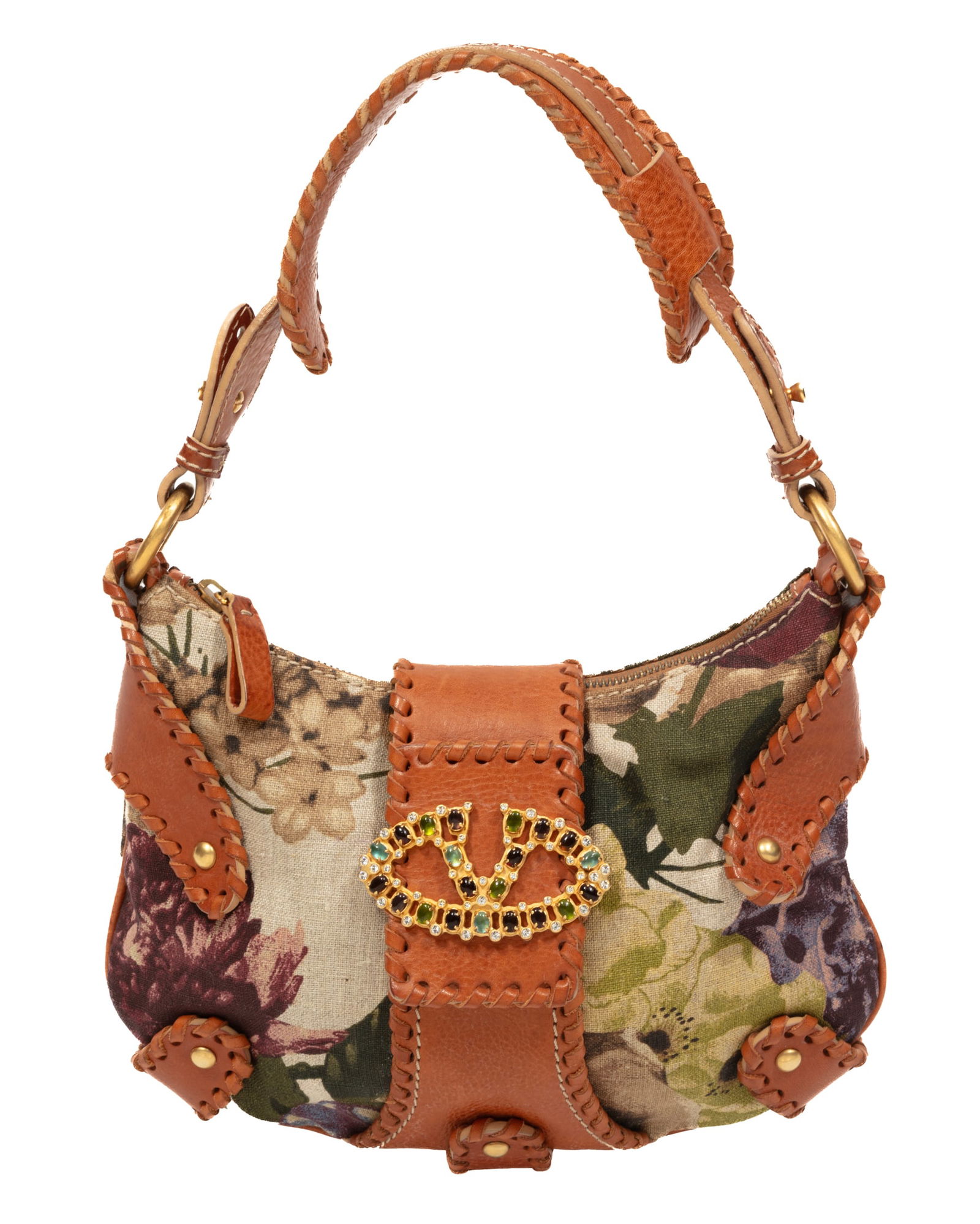 Valentino Floral Canvas and Whipstitch Leather Satchel (1 of 5)
