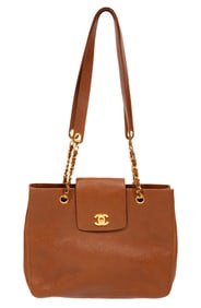 Vintage Chanel Supermodel Tote in Cognac Brown Caviar Leather