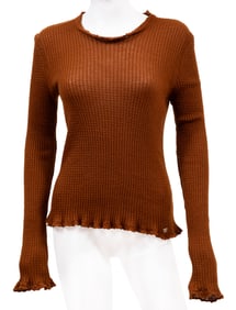 Two Vintage Chanel Burnt Orange Cashmere Knit Sweaters