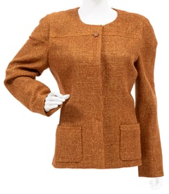 Vintage Chanel Gold-Brown Tweed Jacket with Scarf