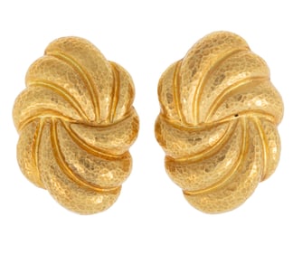 Pair of Italian 18 kt. Yellow Hammered Gold Knot Earrings