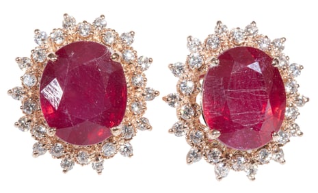 Pair of 14 kt. Rose Gold and Ruby Earrings