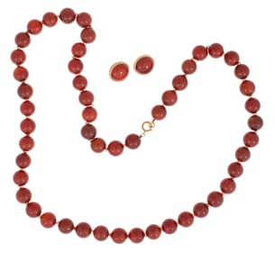 14 kt. Yellow Gold and Carnelian Necklace and Earrings