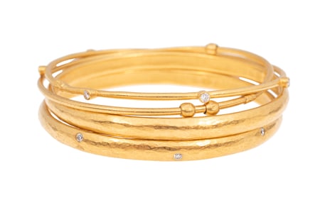 Four Yossi Harari 24 kt. Yellow Gold and Diamond Bangle Bracelets