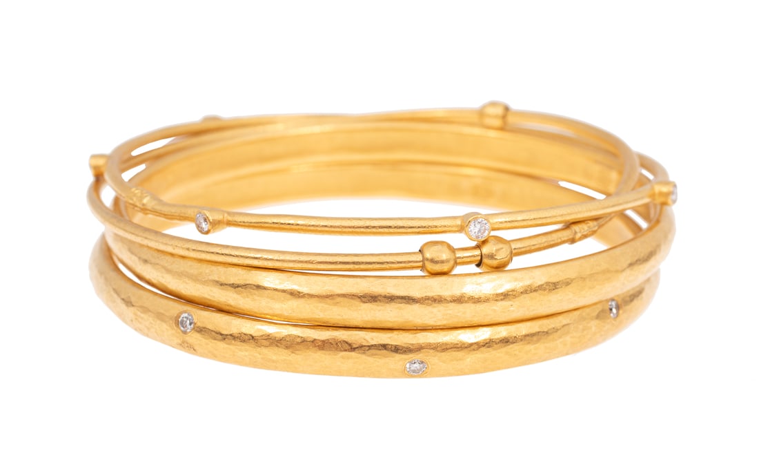 Four Yossi Harari 24 kt. Yellow Gold and Diamond Bangle Bracelets (1 of 2)
