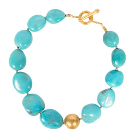 Yossi Harari 24 kt. Yellow Gold and Turquoise Bead Necklace